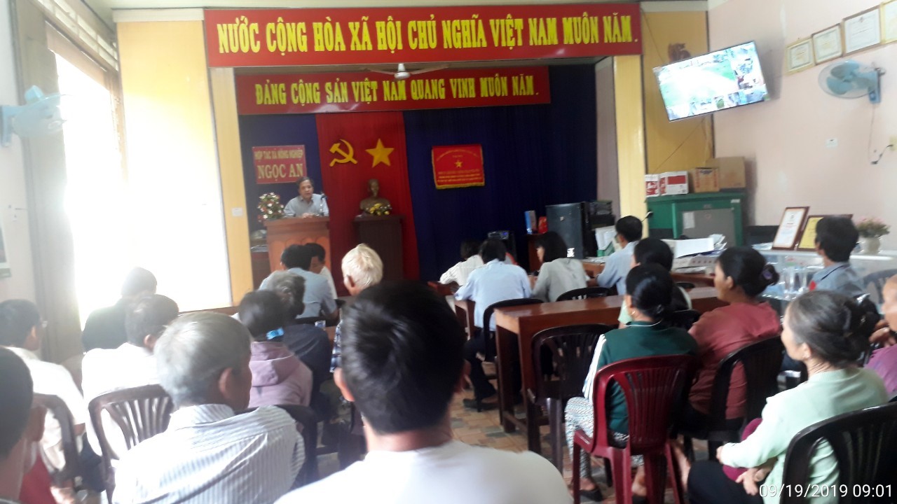 Họp thành lập NCST sản xuất rau an toàn theo hướng VietGAP tại Hội trường HTX NN Ngọc An, xã Hoài Thanh Tây ngày 19/9/2019